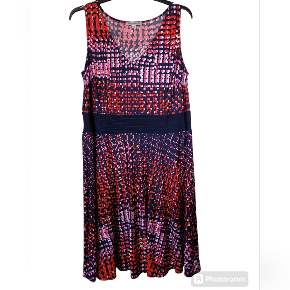 Danny and Nicole Fit and Flare A-line Polka Dot Dress 18W EUC Red White Blue